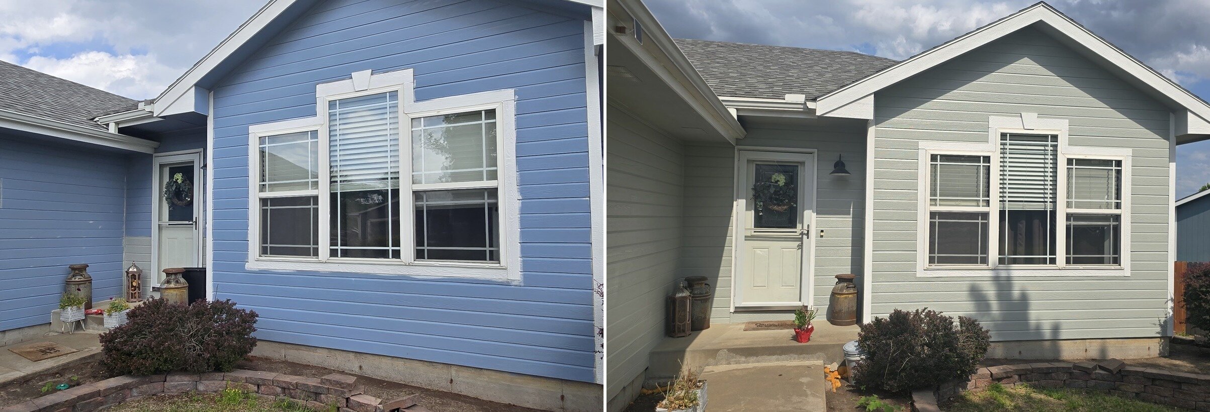 Freshly painted blue house exterior - Topeka KS residential painter